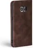 A brown flip cover for a Samsung Galaxy S7 edge phone is shown from the side. Produktbild-Vorschau