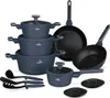A collection of navy blue cookware and kitchen utensils arranged on a white background. Anteprima dell’immagine prodotto