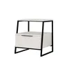 A modern white nightstand with a black metal frame and a single drawer, shown against a white background. Podgląd zdjęcia produktu