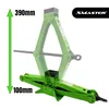 A green scissor jack is shown with dimensions indicated by arrows and text. Produktbild-Vorschau