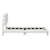 A side view of a white upholstered bed frame with a tufted headboard and wooden slats. Produktbild-Vorschau