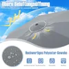 A close-up view of a gray umbrella, with graphics and text highlighting its features. Produktbild-Vorschau