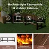 A wooden garden bench with promotional text and icons highlighting its features, set against a backdrop of greenery and grass. Náhľad obrázku produktu