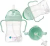 A product shot of a baby bottle with a straw, shown from multiple angles. Produktbild-Vorschau