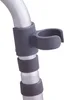 Close-up of a gray plastic holder attached to a silver metal tube, likely part of a mobility aid. Produktbild-Vorschau