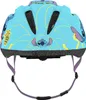 A blue children's bicycle helmet with Stitch characters and tropical leaves. Produktbild-Vorschau