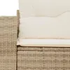 Close-up view of a beige poly rattan sofa with cream cushions. Produktbild-Vorschau