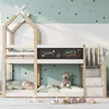 A children's bunk bed with a teepee-style frame, a chalkboard, and a teddy bear on the lower bunk. Náhled obrázku produktu