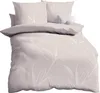 A neatly made bed with a duvet cover and pillows, all featuring a subtle leaf pattern. Produktbild-Vorschau