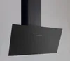 A black modern kitchen hood mounted against a light gray wall. Produktbild-Vorschau