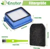 A product image showing vacuum cleaner filters and a cleaning brush with dimensions indicated by text overlays. Produktbild-Vorschau