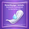 A sanitary pad with a water droplet graphic and marketing text. Produktbild-Vorschau