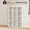A white bookshelf with dimensions indicated by text overlays. Produktbild-Vorschau