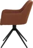 A side view of a brown upholstered chair with a black metal base. Náhľad obrázku produktu