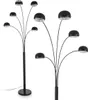 Two black arc floor lamps with multiple lights are shown against a white background. One lamp is in the foreground, and the other is in the background. Produktbild-Vorschau