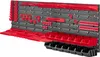 A tool wall organizer with various hooks, bins, and shelves mounted on a dark gray pegboard. Podgląd zdjęcia produktu