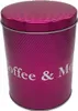 A pink metallic coffee tin with a textured pattern and white text. Produktbild-Vorschau