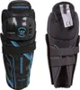 Two views of a pair of black and blue youth hockey shin guards against a white background. Produktbild-Vorschau