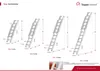 Diagrams of different sizes of a space-saving ladder with dimensions and labels. Produktbild-Vorschau