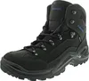 A black hiking boot with blue accents. Produktbild-Vorschau