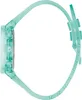 A side view of a teal colored watch with a transparent band. Produktbild-Vorschau