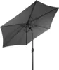 A dark gray rectangular patio umbrella is shown from below, angled upwards against a white background. The umbrella is open, revealing its metal frame and fabric canopy. The pole extends downwards, with a crank mechanism visible. Produktbild-Vorschau