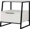 A white nightstand with a black metal frame is shown against a white background. Produktbild-Vorschau