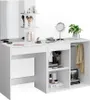 A white vanity table with drawers and shelves, displaying makeup and accessories. Náhled obrázku produktu