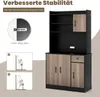 A diagram illustrating the anti-tip safety feature of a cabinet, alongside a product shot of the cabinet itself. Podgląd zdjęcia produktu
