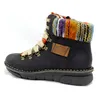 A black boot with a colorful knitted cuff and laces, shown against a white background. Anteprima dell’immagine prodotto