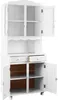 A white buffet cabinet with its doors and drawers open, revealing the interior. Produktbild-Vorschau