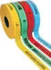 A roll of warning tape with different colored sections, each marked with text. Produktbild-Vorschau