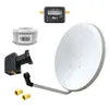 A collection of satellite dish components arranged on a white background. Produktbild-Vorschau