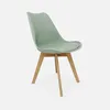 A single chair with a light green seat and wooden legs, isolated on a white background. Produktbild-Vorschau