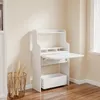 SoBuy Wandklapptisch FWT105-II-W in Weiß, geöffnet im Wohnzimmer mit Regalen und Schublade Anteprima dell’immagine prodotto