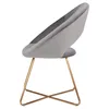 A side view of a gray velvet chair with gold metal legs. Produktbild-Vorschau
