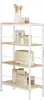 A white metal shelf unit with light oak shelves, filled with kitchen items. Produktbild-Vorschau