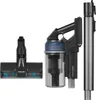 A collection of vacuum cleaner parts, including a brush head, a dustbin with motor, and a telescopic tube. Produktbild-Vorschau
