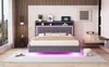 A modern bedroom with a grey upholstered bed featuring LED lighting and a headboard with storage. Náhľad obrázku produktu