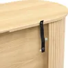 A close-up view of a wooden sideboard with a black strap and white fasteners. Anteprima dell’immagine prodotto