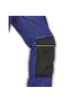 A close-up view of the knee area of blue work trousers with a black reinforced panel and a white reflective stripe. Produktbild-Vorschau