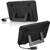 The back view of two black weather stations with stands and cables. Produktbild-Vorschau
