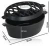 A black cast iron humidifier with dimensions indicated by measurement lines and text. Produktbild-Vorschau