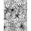 A black and white line drawing of a dense floral pattern with multiple large flowers and leaves. Produktbild-Vorschau