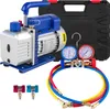 A vacuum pump kit with a carrying case, manifold gauge set, and hoses, displayed on a light gray background. Anteprima dell’immagine prodotto