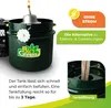 A green paraffin heater with a flame and marketing text. Produktbild-Vorschau