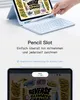 A hand is shown placing a stylus into a slot on a tablet with a keyboard case. Produktbild-Vorschau