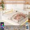 A modern bedroom with a white upholstered bed frame featuring integrated RGB LED lighting. Náhled obrázku produktu