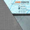A close-up view of a black mesh material, with a blue water-like background and text highlighting product features. Anteprima dell’immagine prodotto