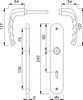 Technical drawing with dimensions of a door handle set. Podgląd zdjęcia produktu